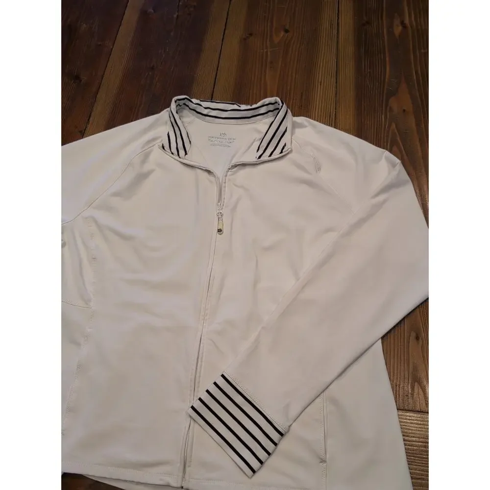 Southern Tide Women's Full Zip Jacket Size XL White With Navy Blue Stripes Cuffs